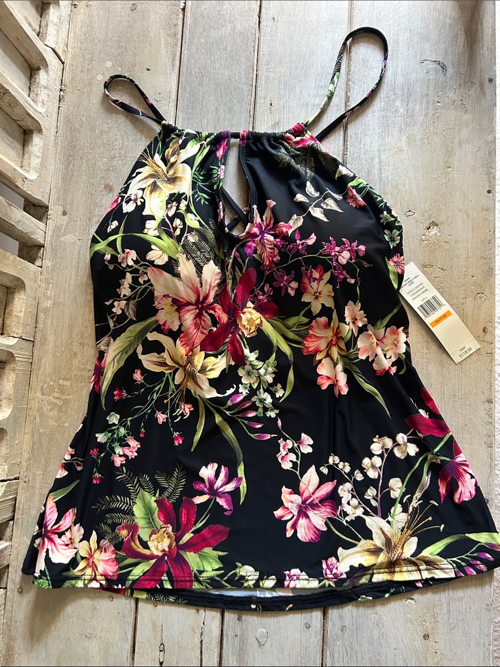 ⭐️NWT!⭐️Carmen Marc Valvo Tankini Top Floral Print Hi Neck Keyhole Halter